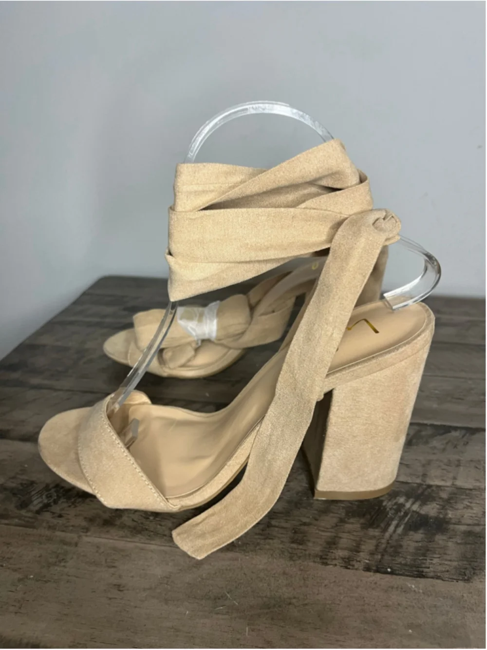 Lulus Beige Lace-Up Block Heel Sandals
